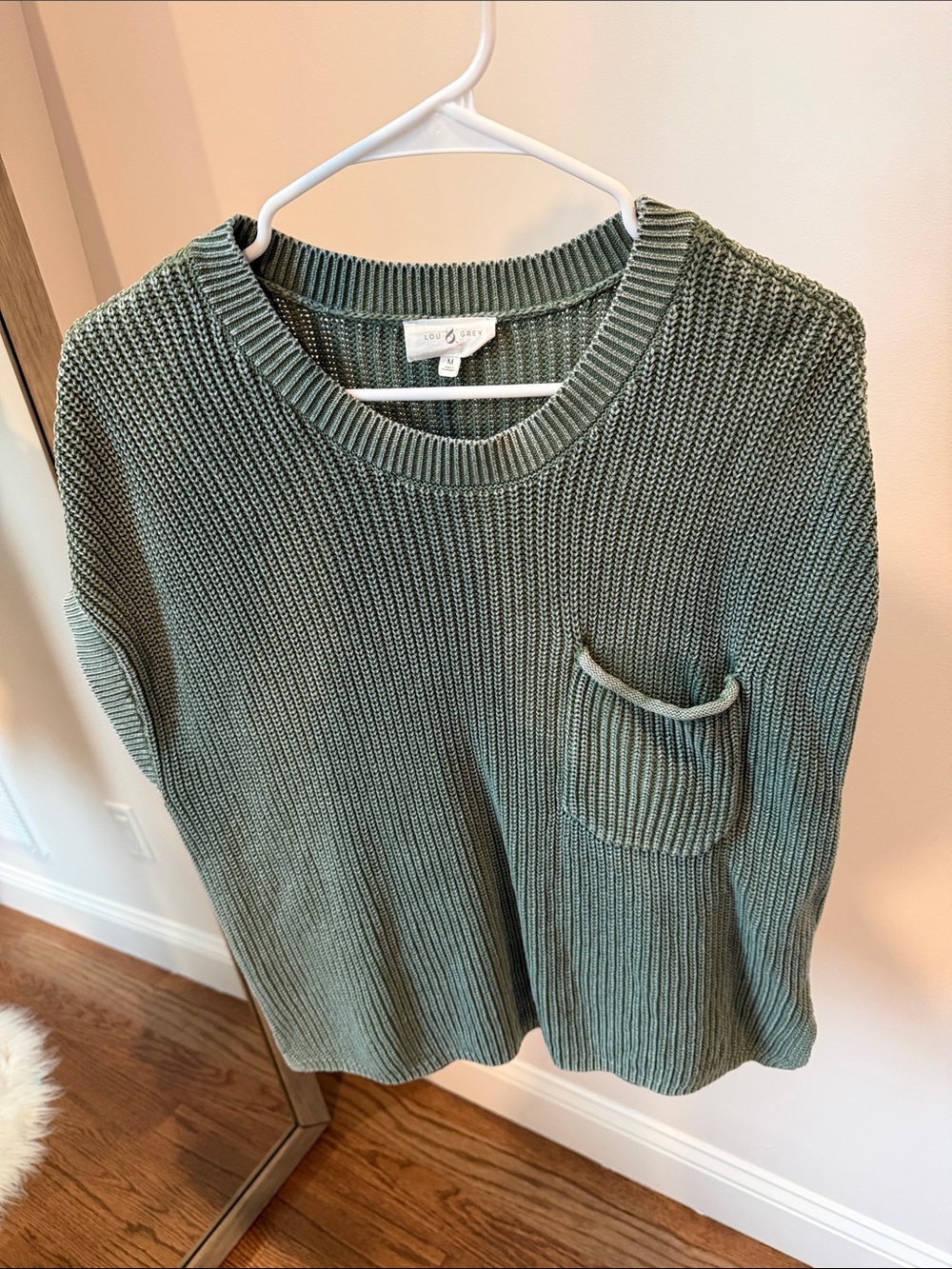 Lou & Grey Olive Green Ribbed Crewneck Sweater with Pocket